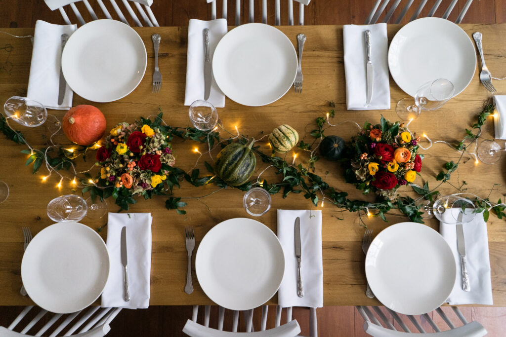 Thanksgiving set table overhead